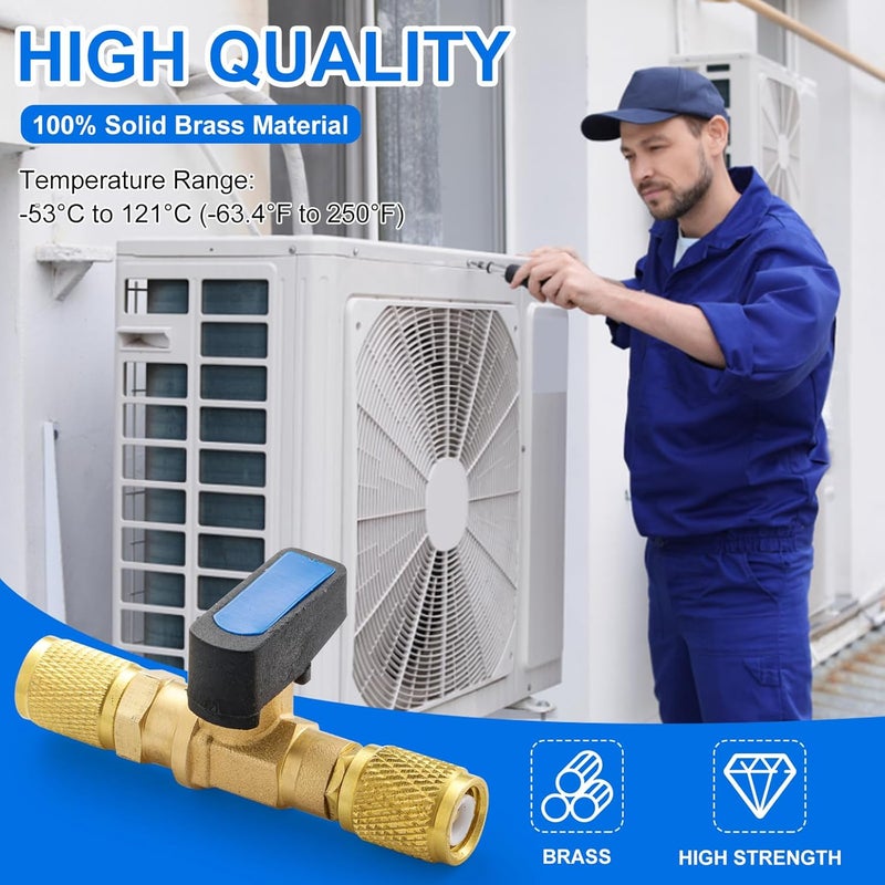 Tigbear 1/4 SAE Female HVAC Control Valve Air Conditioner Ball Valve, 1/4 SAE Female Thread Adapter for R410A R134A R12 R22 AC Charging Hoses Refrigerant Refrigerant Shut-Off Ball Adaper - Image 5